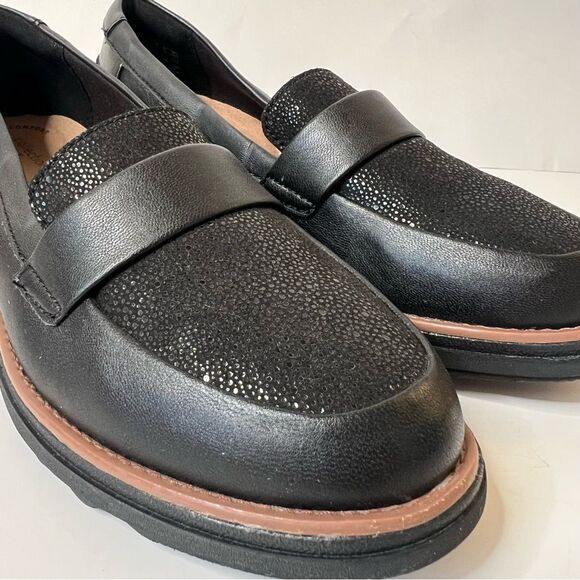 Clarks Ultimate Comfort Black Textured Wedge Slip On Loafers Normcore Shoes 7.5 - Picture 2 of 12